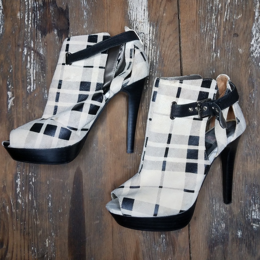 Plaid Open Toe stiletto bootie - Picture 1 of 7